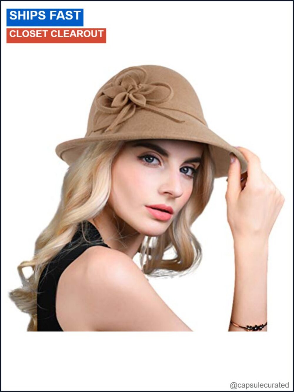 100% Wool Vintage Felt Bucket Hat Floral Cloche Bowler